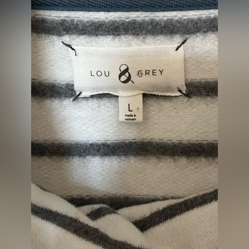 Lou & Grey Striped Wide Turtleneck Fleece Backed Sweater - Black &White - L - Picture 2 of 9